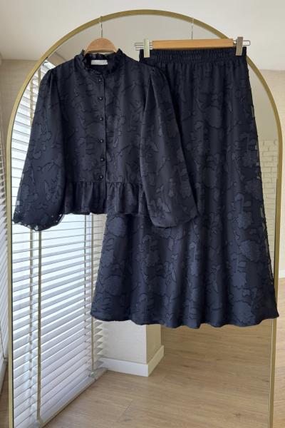 Çiçek Etekli Takım  Siyah