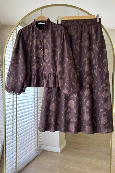 Çiçek Etekli Takım  Kahverengi