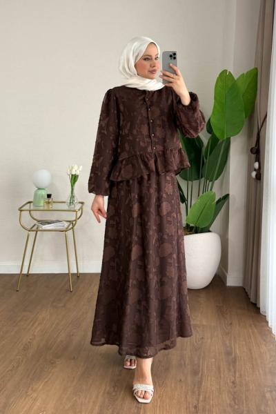 Çiçek Etekli Takım  Kahverengi