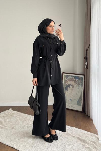 Cep Kapaklı Modal Takım  Siyah