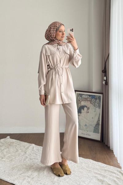 Cep Kapaklı Modal Takım  Bej