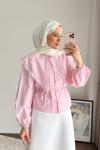 Dantel Yakalı Kısa Gömlek Pembe