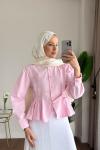 Eteği Fırfır Detaylı Kısa Gömlek Pembe