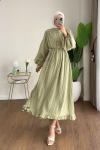 Ahenk Fırfırlı Piliseli Elbise Yeşil