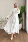Ahenk Fırfırlı Piliseli Elbise Ekru