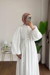 Ahenk Fırfırlı Piliseli Elbise Ekru