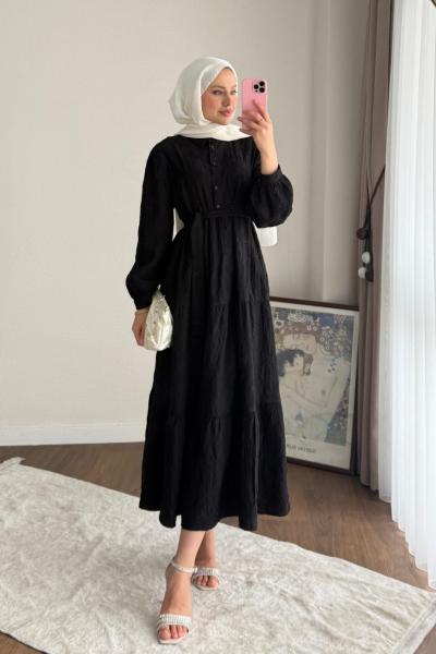 Semira Çiçekli Elbise Siyah