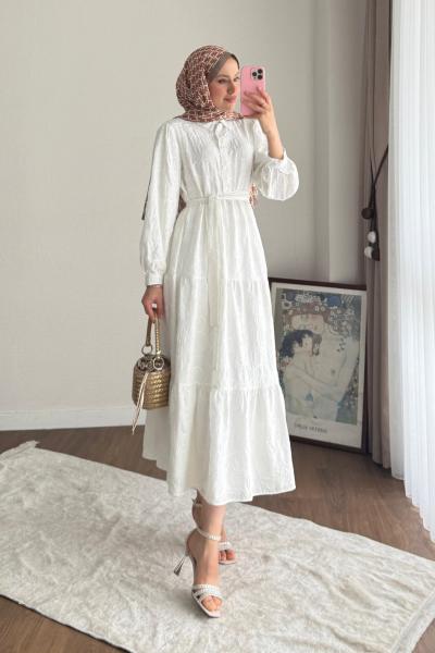 Semira Çiçekli Elbise Ekru