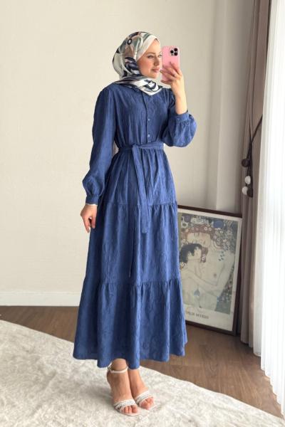 Semira Çiçekli Elbise Lacivert