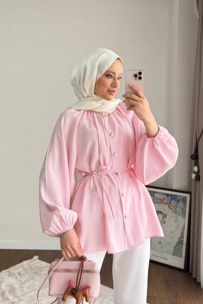 Yaka Fırfırlı Tunik Pembe