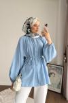 Yaka Fırfırlı Tunik Mavi