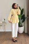 Brit Düğmeli Nervürlü Gömlek Sarı