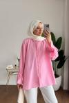Kolları Büzgülü Gömlek Pembe