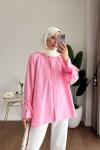 Kolları Büzgülü Gömlek Pembe
