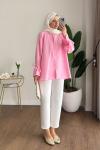 Kolları Büzgülü Gömlek Pembe