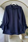 Kolları Büzgülü Gömlek Lacivert