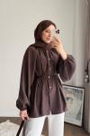 Yaka Fırfırlı Tunik Kahverengi