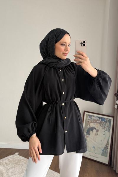 Yaka Fırfırlı Tunik Siyah