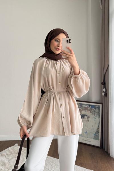 Yaka Fırfırlı Tunik Bej