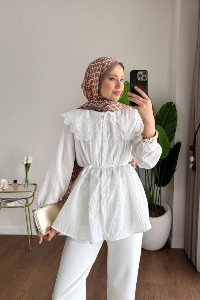 Miray Dantel Detaylı Gömlek Beyaz