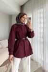 Omuz Volanlı Gömlek  Bordo