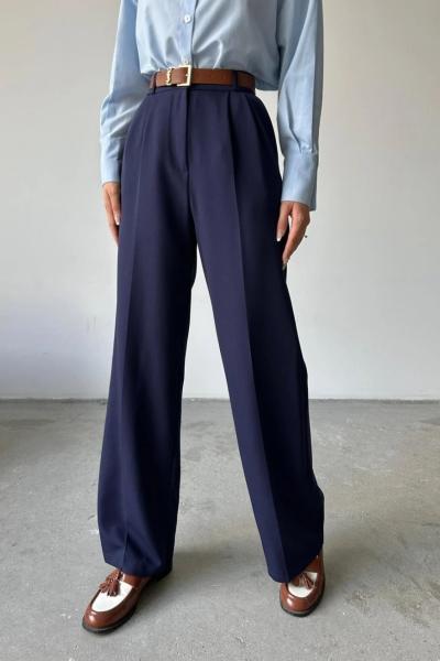 Pileli Palazzo Kumaş Pantolon Lacivert