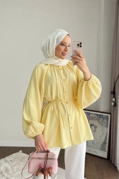 Yaka Fırfırlı Tunik Sarı