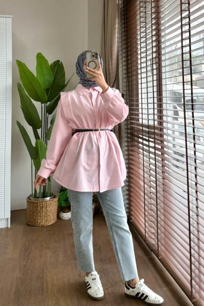 Omuz Volanlı  Gömlek  Pembe