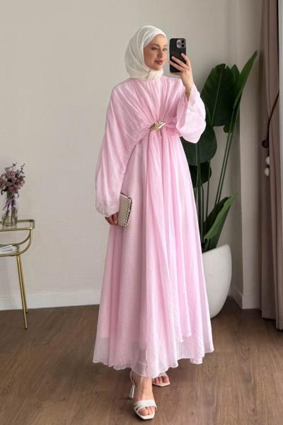 Bolerolu Vual Elbise Pembe