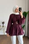 Bubble Kemerli Tunik  Mürdüm