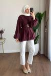 Bubble Kemerli Tunik  Mürdüm