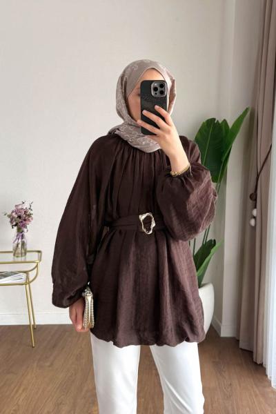 Bubble Kemerli Tunik  Kahverengi