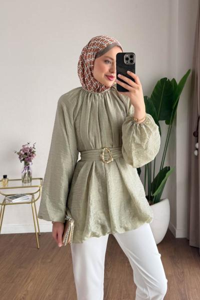 Bubble Kemerli Tunik  Yeşil