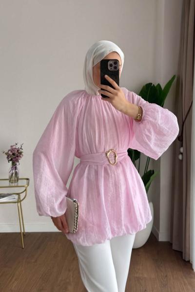 Bubble Kemerli Tunik  Pembe