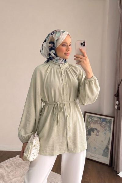 Yaka Fırfırlı Tunik Açık Yeşil