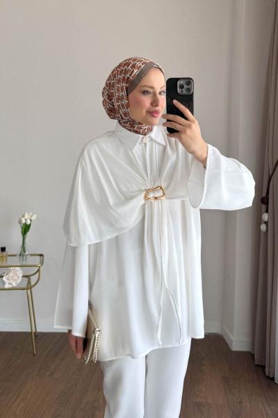 Sofya Pelerin Tunik Beyaz