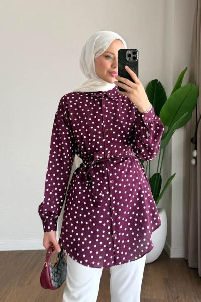 Sahra Puanlı Gömlek Bordo