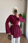 Pile Detaylı Gömlek Bordo