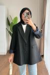 Oversize Çizgili Blazer Ceket Siyah