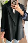 Oversize Çizgili Blazer Ceket Siyah