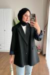 Oversize Çizgili Blazer Ceket Siyah