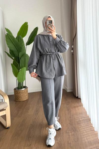 Badem Dikişli Takım  Gri
