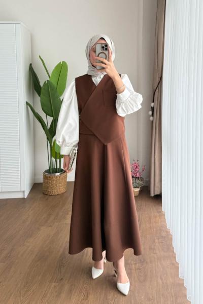 Vest Etekli Takım  Kahverengi