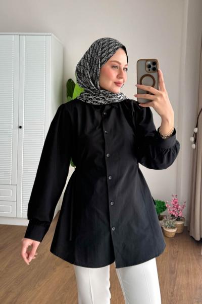 Lace Poplin Gömlek  Siyah