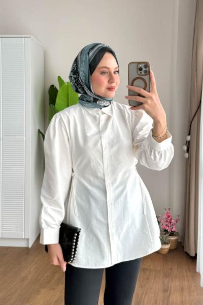 Lace Poplin Gömlek  Ekru