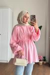 Balon Kol Modal Tunik Pembe