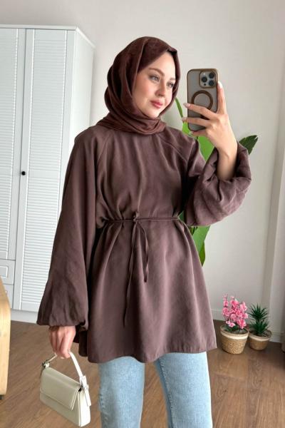 Balon Kol Modal Tunik Kahverengi