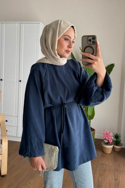 Balon Kol Modal Tunik Lacivert