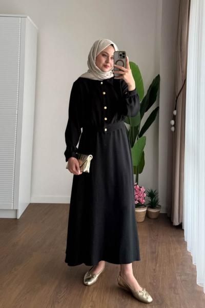 Gold Düğmeli Melanj Takımı Siyah