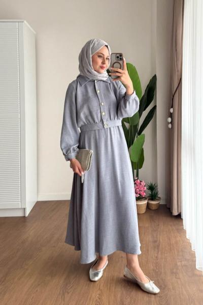 Gold Düğmeli Melanj Takımı Gri